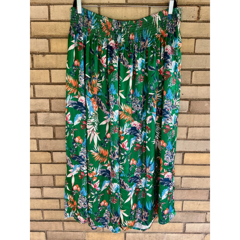 Rebdolls Green Tropical Floral Wide Leg Smocked Waist Pants Lightweight 3X NWT